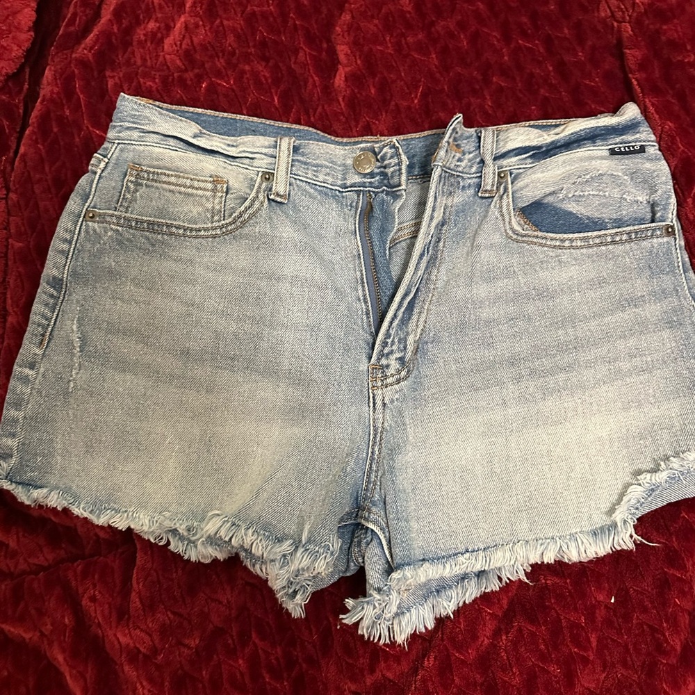 Cello Blue Jean Shorts with Distressed Hem